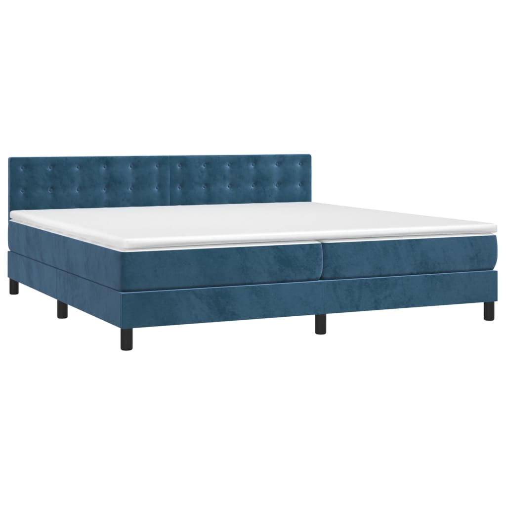 vidaXL Cama box spring colchón y LED terciopelo azul oscuro 200x200 cm