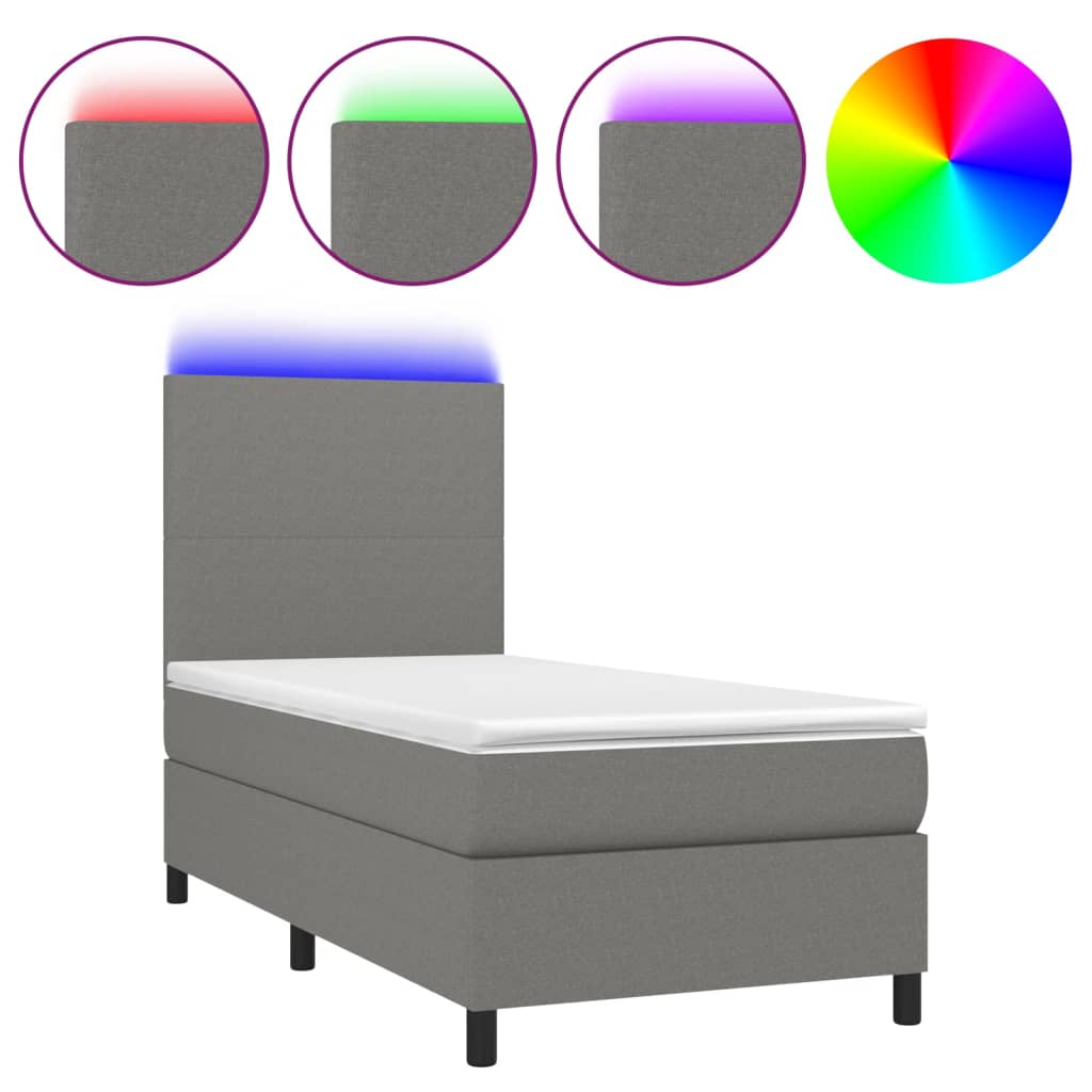 vidaXL Cama box spring colchón y luces LED tela gris oscuro 80x200 cm