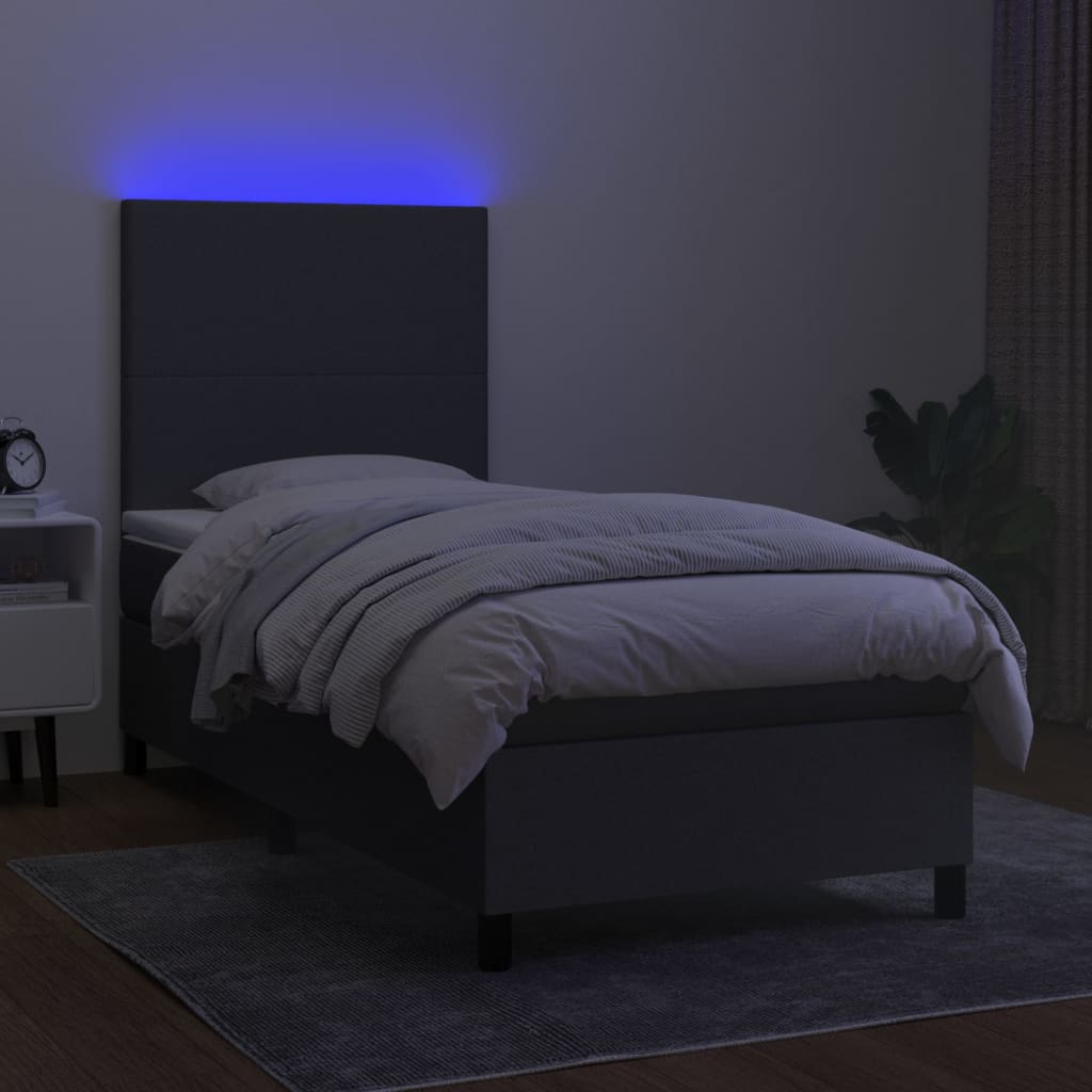 vidaXL Cama box spring colchón y luces LED tela gris oscuro 80x200 cm