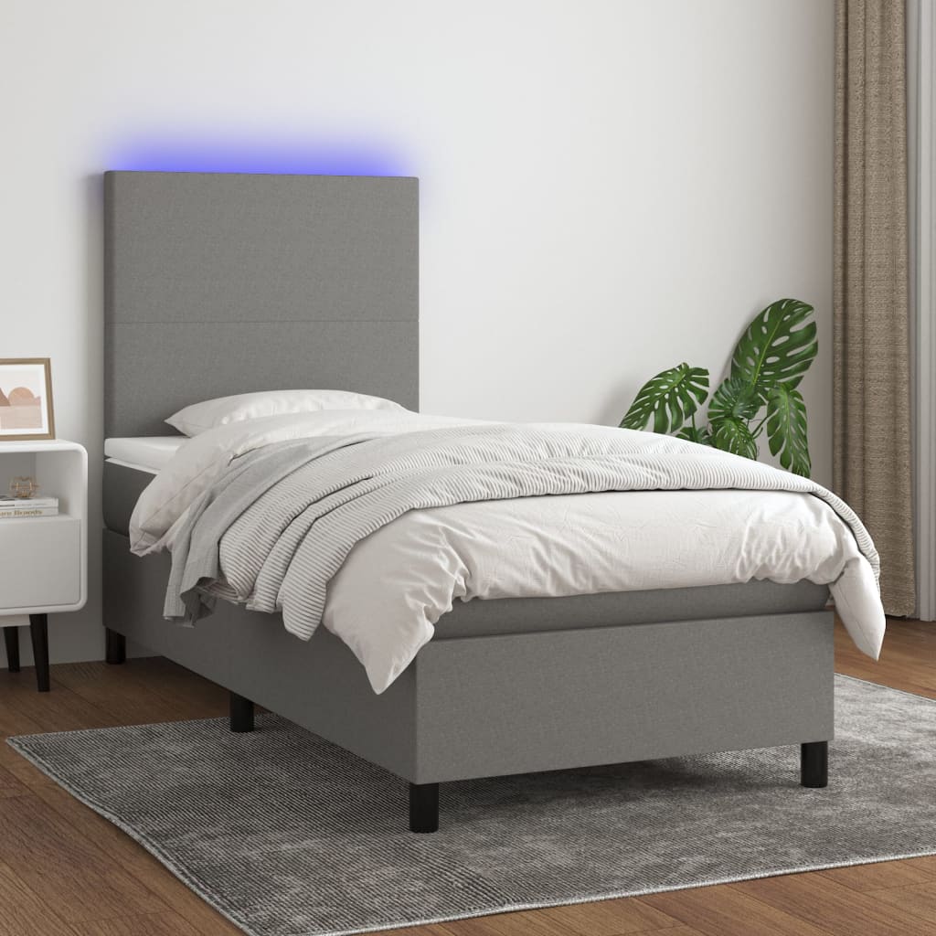 vidaXL Cama box spring colchón y luces LED tela gris oscuro 80x200 cm