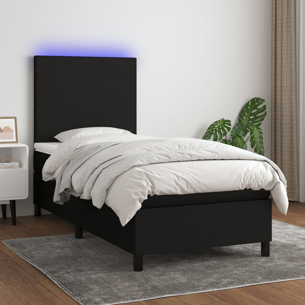 vidaXL Cama box spring colchón y luces LED tela negro 80x200 cm