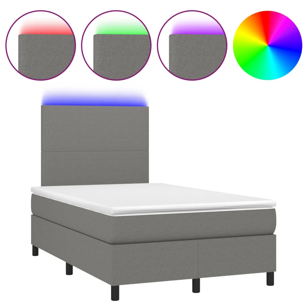 vidaXL Cama box spring con colchón y LED tela gris oscuro 120x200 cm