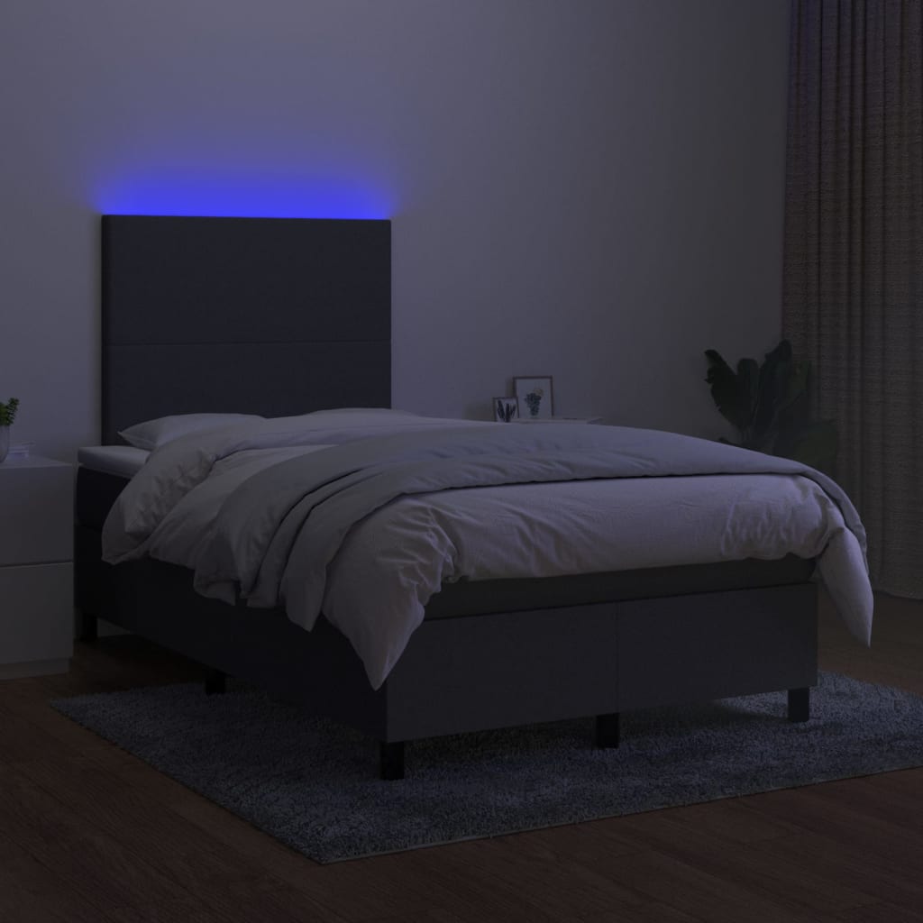 vidaXL Cama box spring con colchón y LED tela gris oscuro 120x200 cm