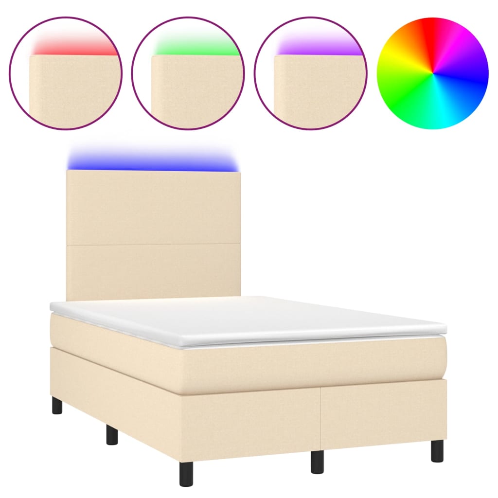 vidaXL Cama box spring con colchón y LED tela crema 120x200 cm