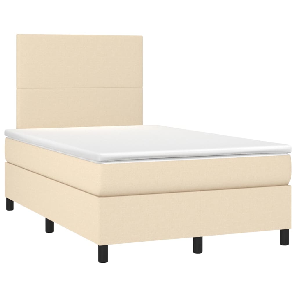 vidaXL Cama box spring con colchón y LED tela crema 120x200 cm