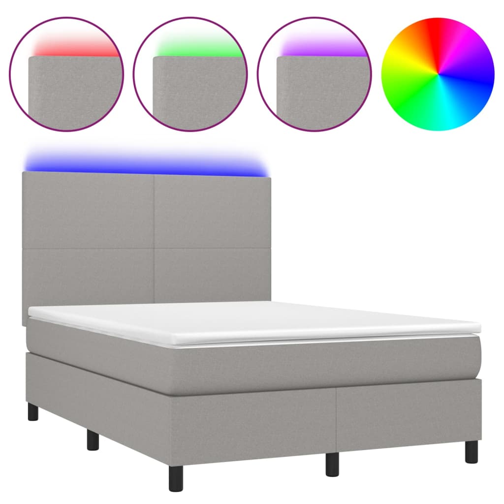 vidaXL Cama box spring colchón y luces LED tela gris claro 140x200 cm