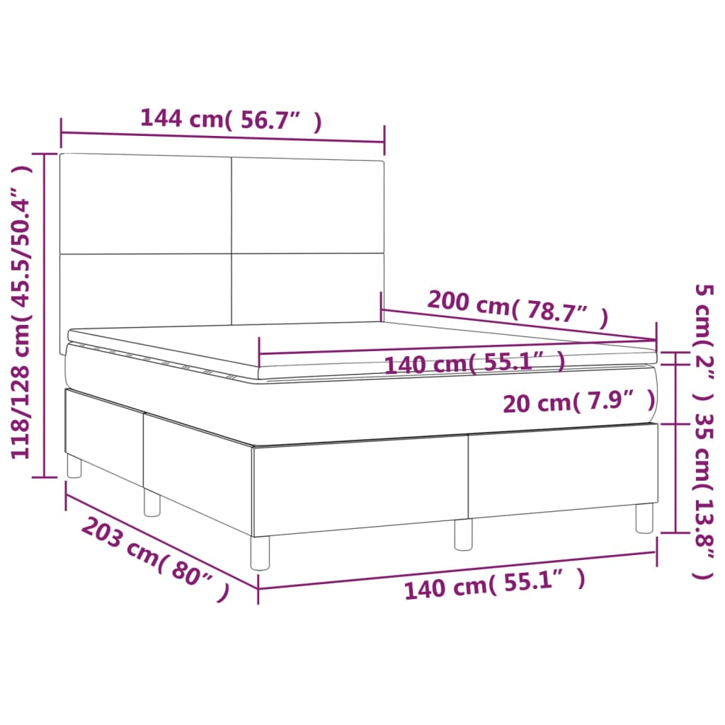 vidaXL Cama box spring colchón y luces LED tela gris claro 140x200 cm