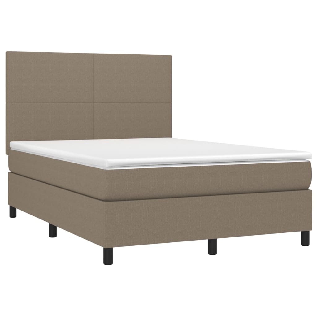 vidaXL Cama box spring colchón y luces LED tela gris taupe 140x200 cm