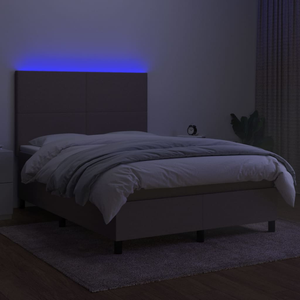 vidaXL Cama box spring colchón y luces LED tela gris taupe 140x200 cm