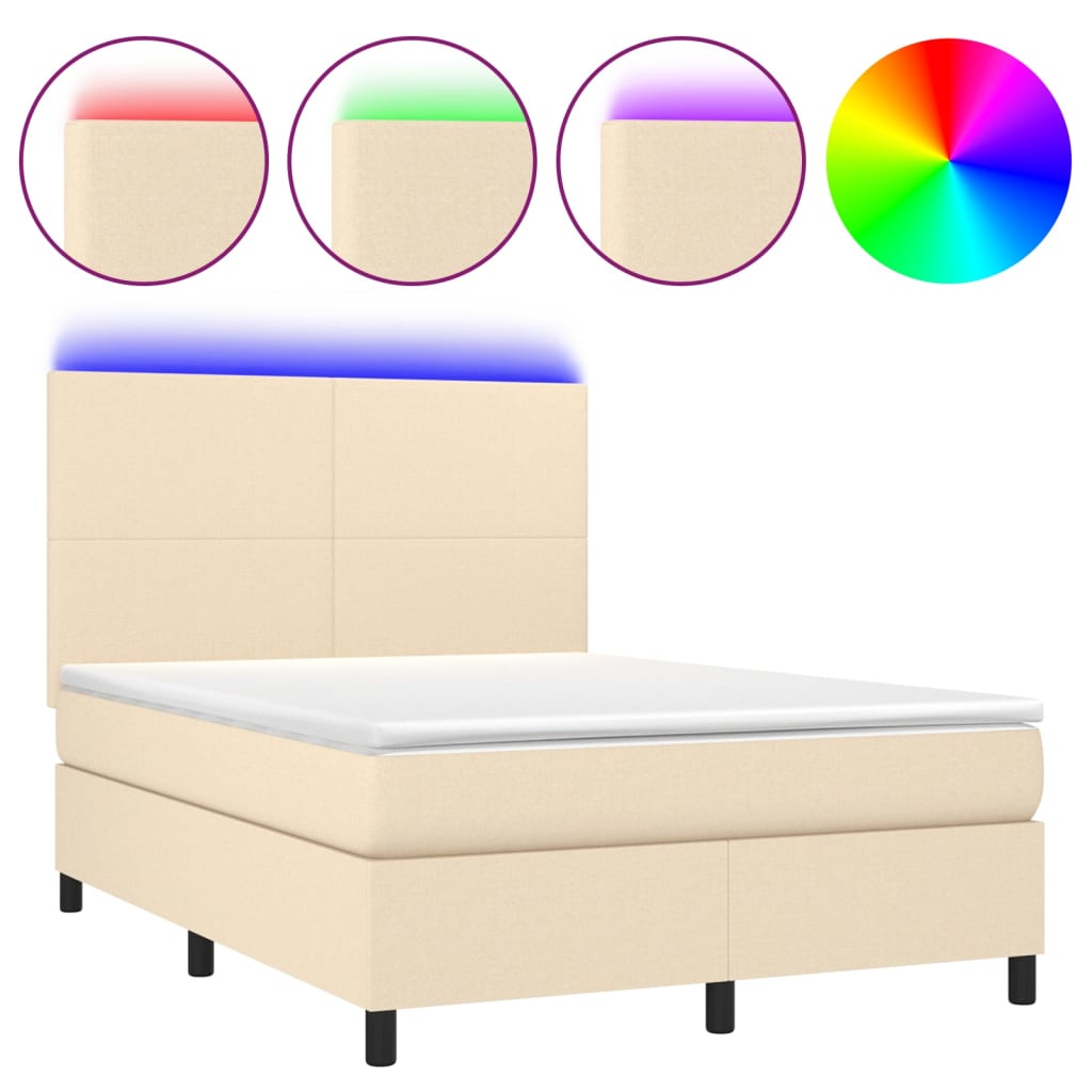 vidaXL Cama box spring colchón y luces LED tela crema 140x200 cm