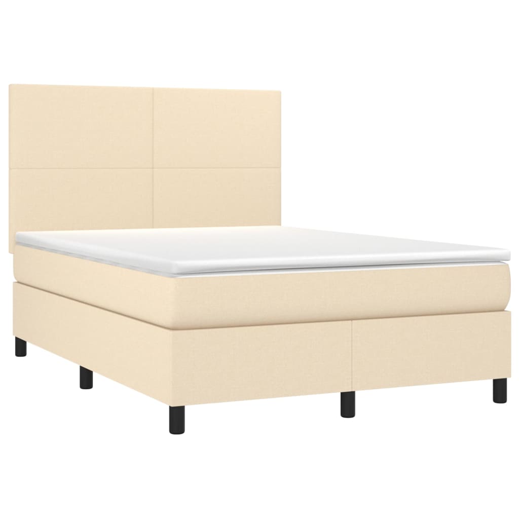 vidaXL Cama box spring colchón y luces LED tela crema 140x200 cm