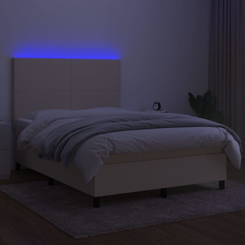 vidaXL Cama box spring colchón y luces LED tela crema 140x200 cm