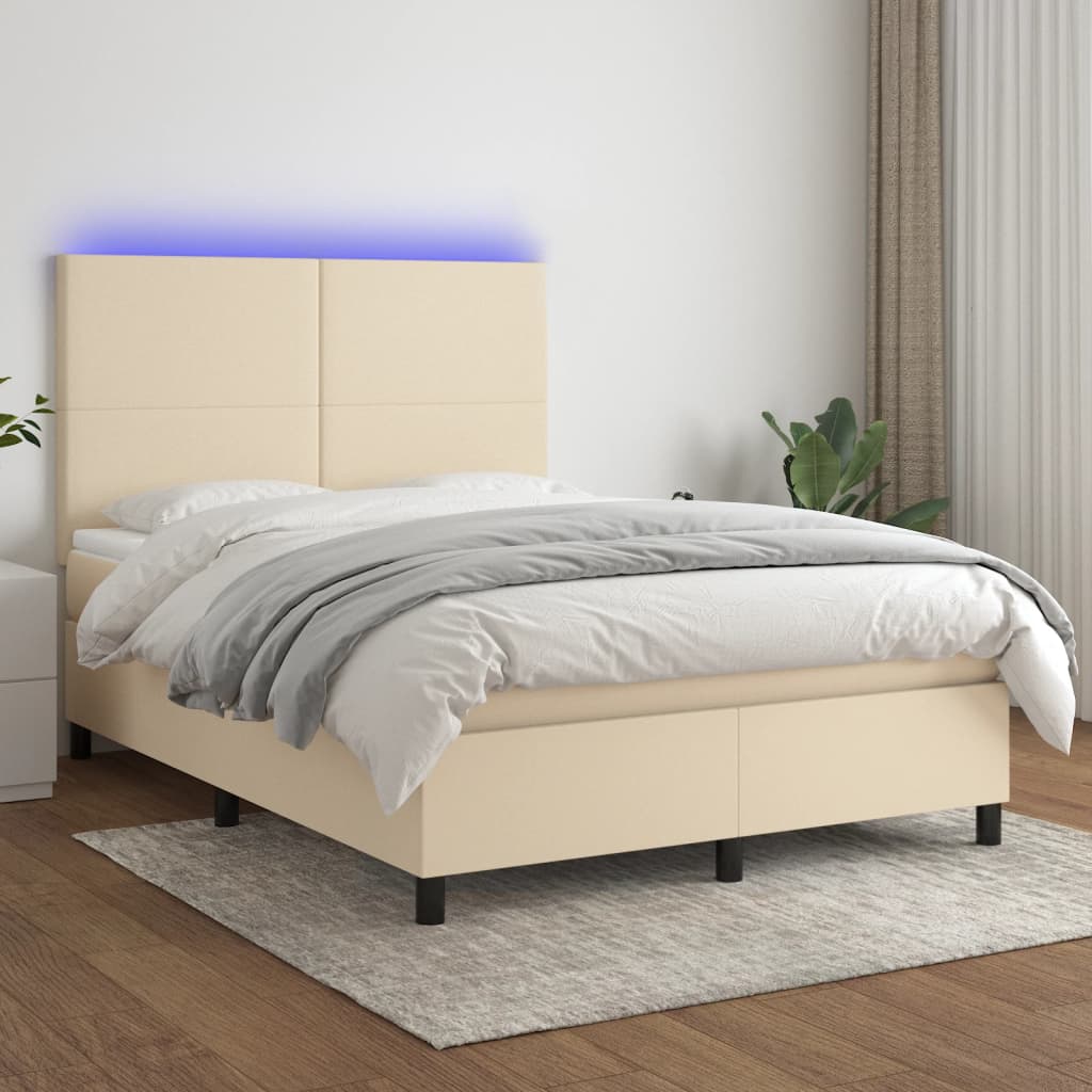 vidaXL Cama box spring colchón y luces LED tela crema 140x200 cm