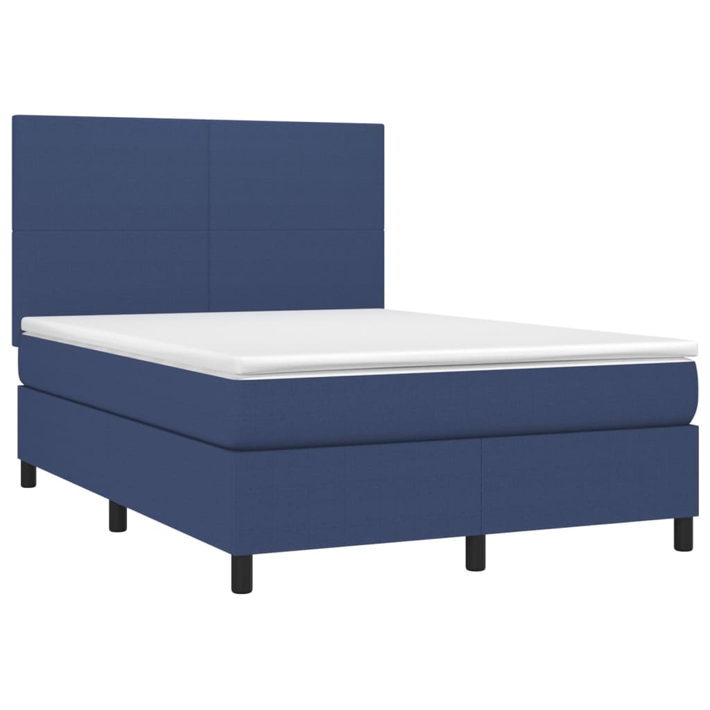 vidaXL Cama box spring colchón y luces LED tela azul 140x200 cm