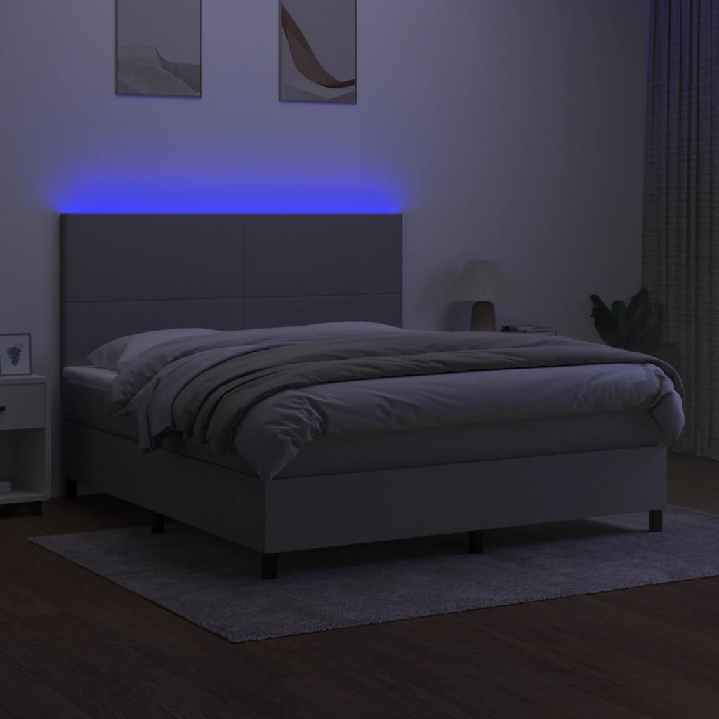 vidaXL Cama box spring colchón y luces LED tela gris claro 160x200 cm