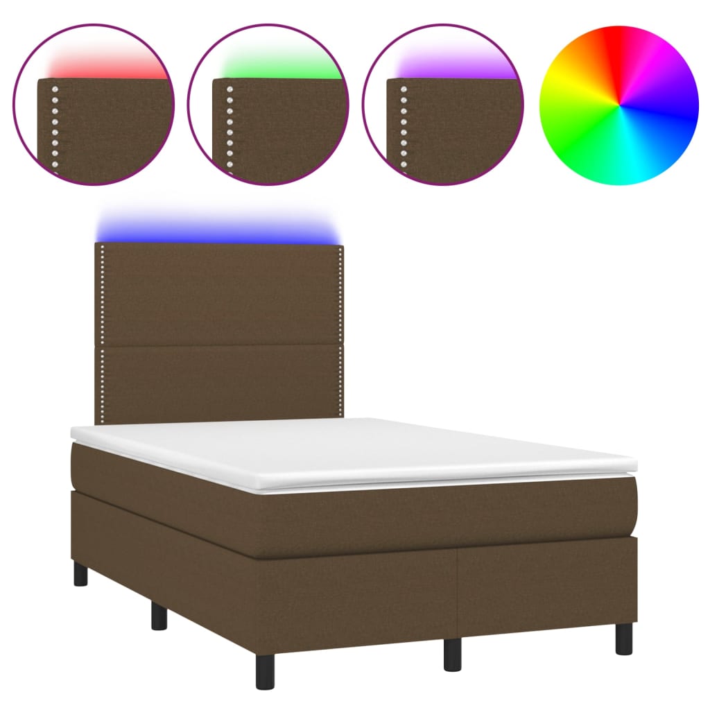 vidaXL Cama box spring con colchón y LED tela marrón oscuro 120x200 cm