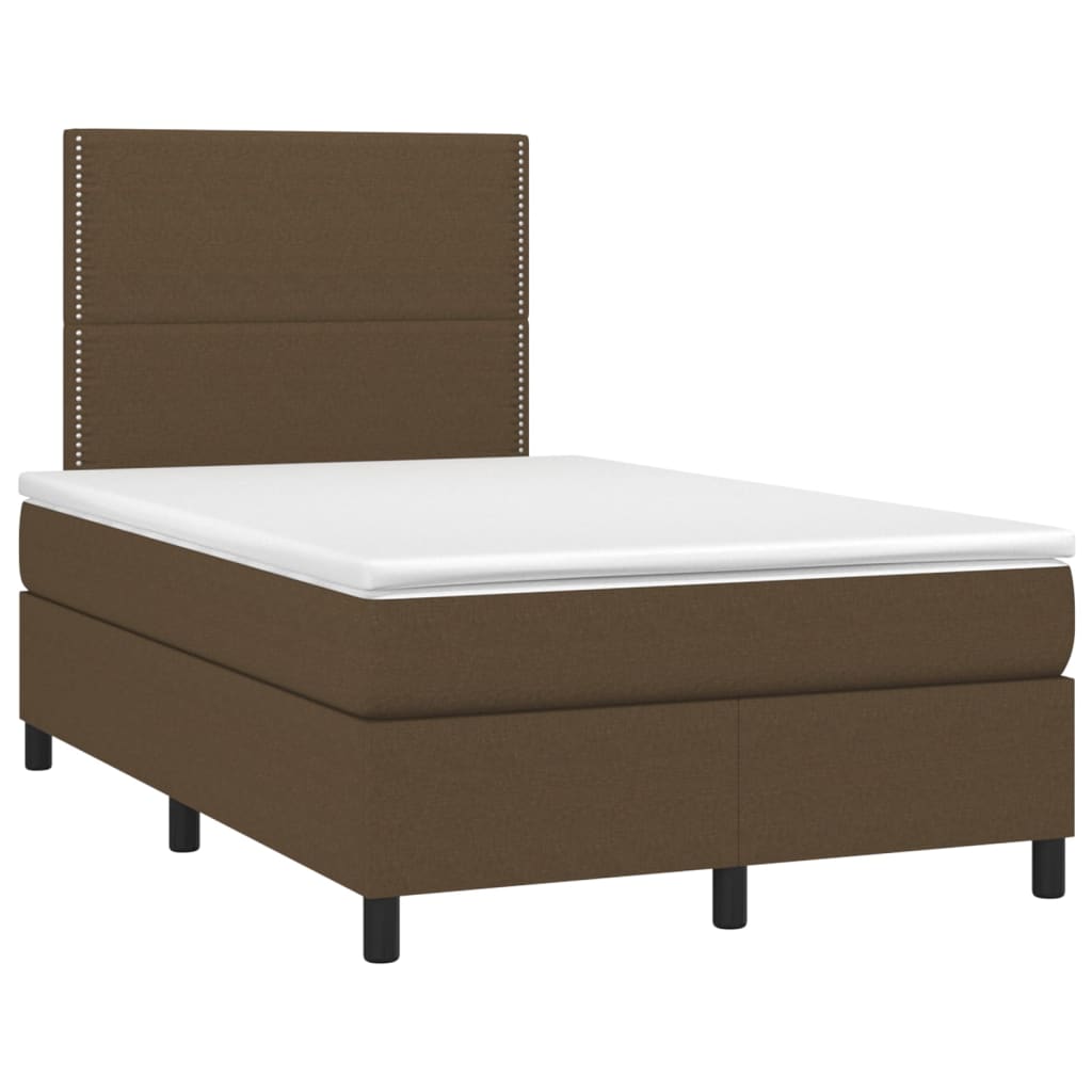 vidaXL Cama box spring con colchón y LED tela marrón oscuro 120x200 cm