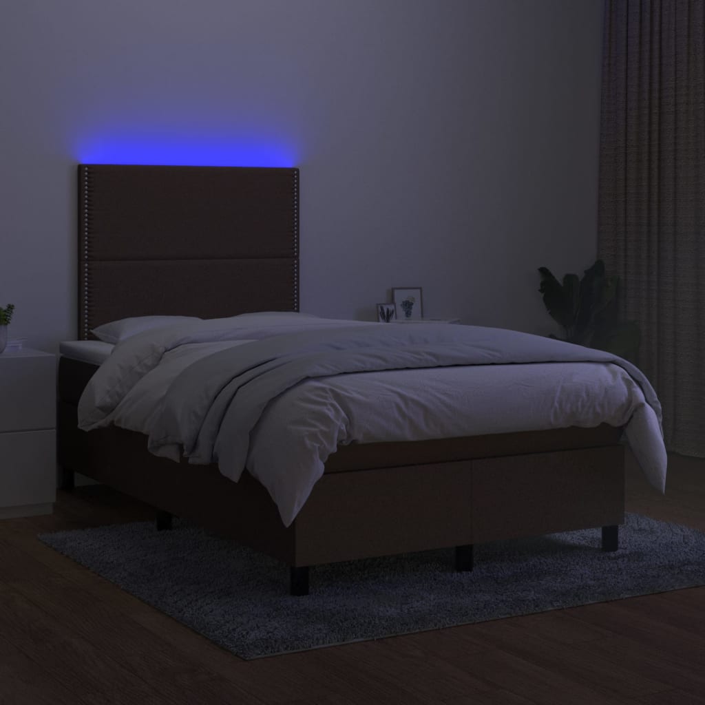 vidaXL Cama box spring con colchón y LED tela marrón oscuro 120x200 cm