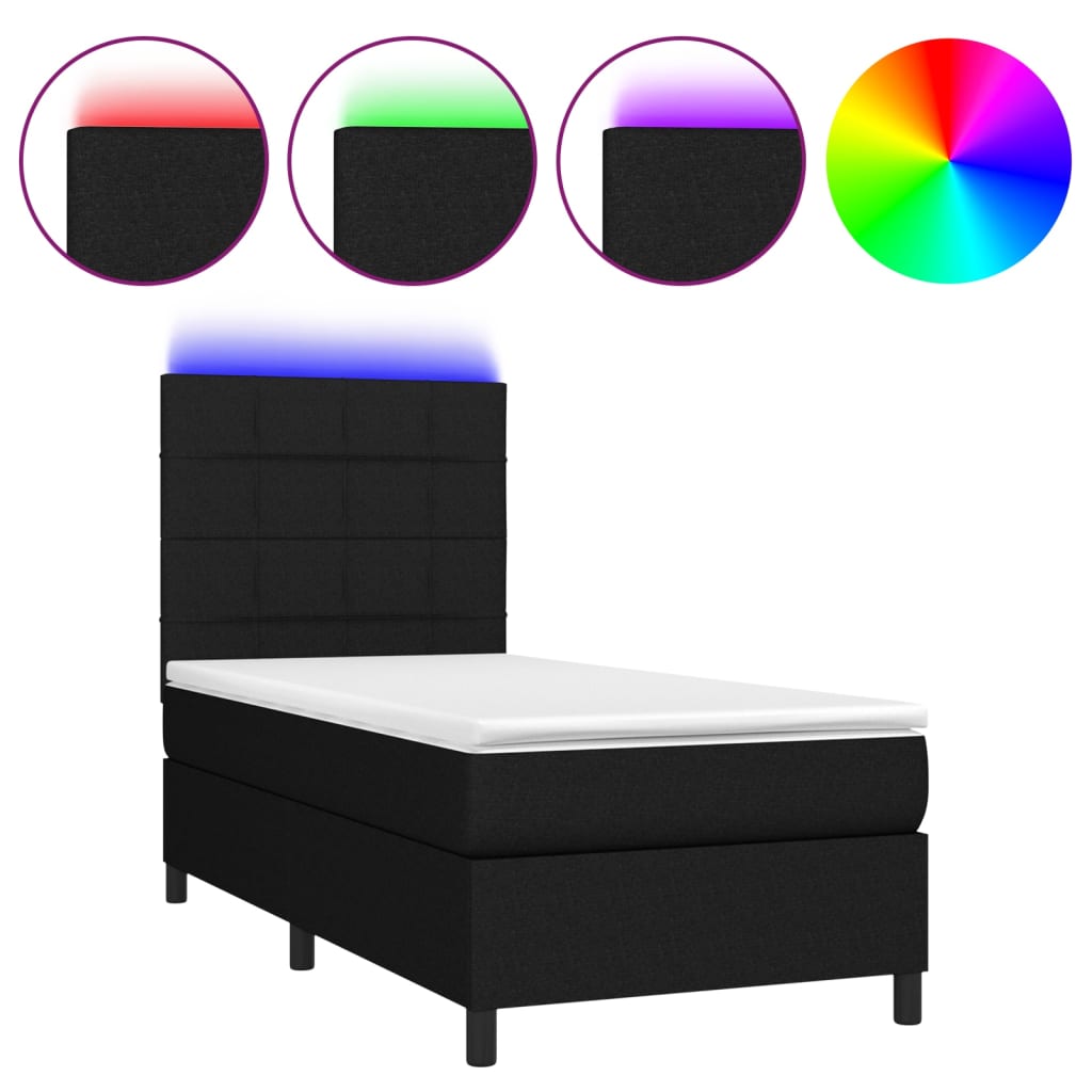 vidaXL Cama box spring colchón y luces LED tela negro 80x200 cm