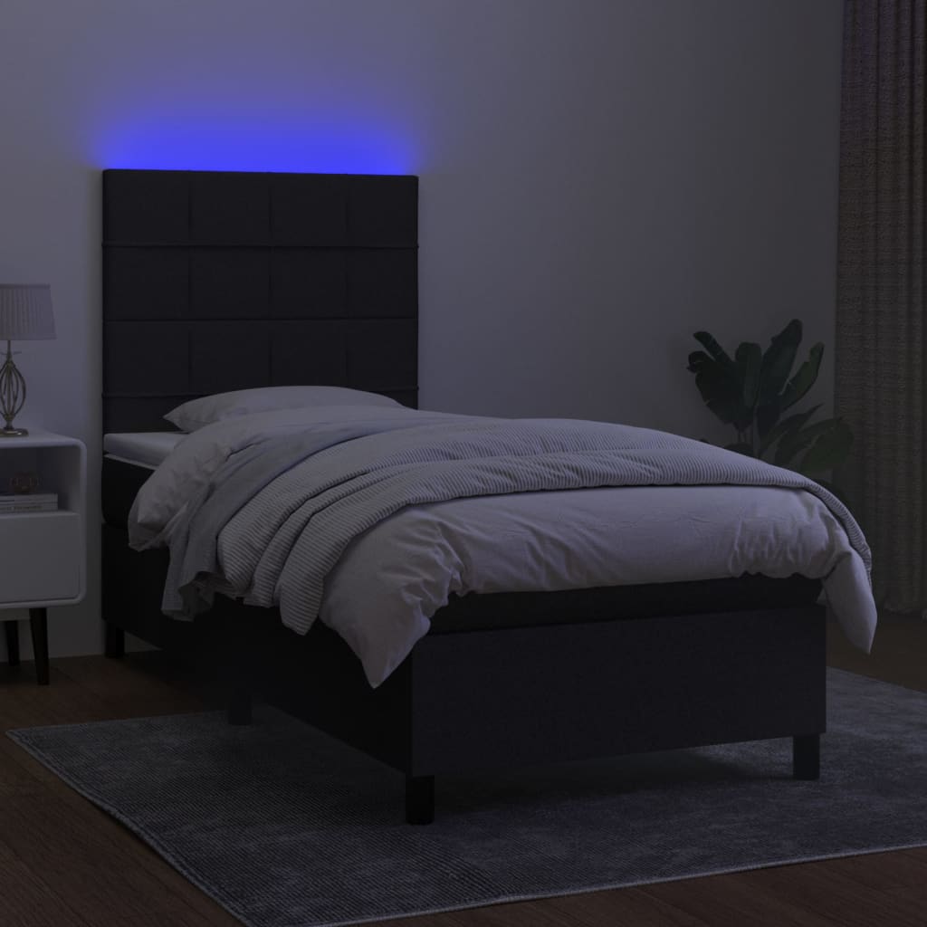 vidaXL Cama box spring colchón y luces LED tela negro 80x200 cm