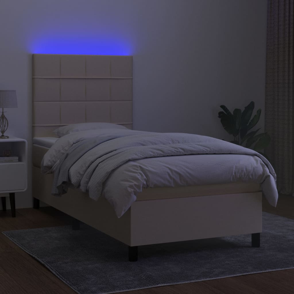 vidaXL Cama box spring colchón y luces LED tela crema 80x200 cm