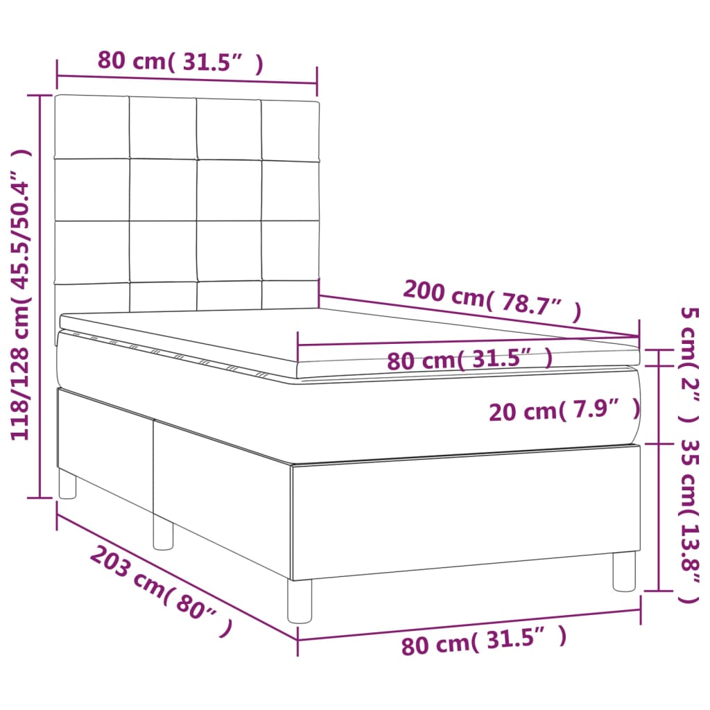 vidaXL Cama box spring colchón y luces LED tela crema 80x200 cm