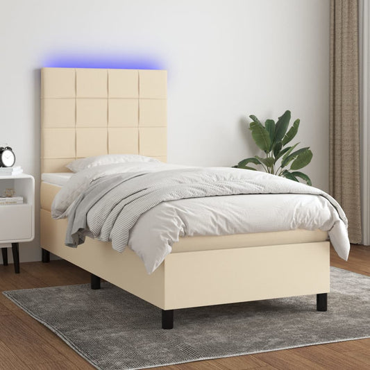 vidaXL Cama box spring colchón y luces LED tela crema 80x200 cm