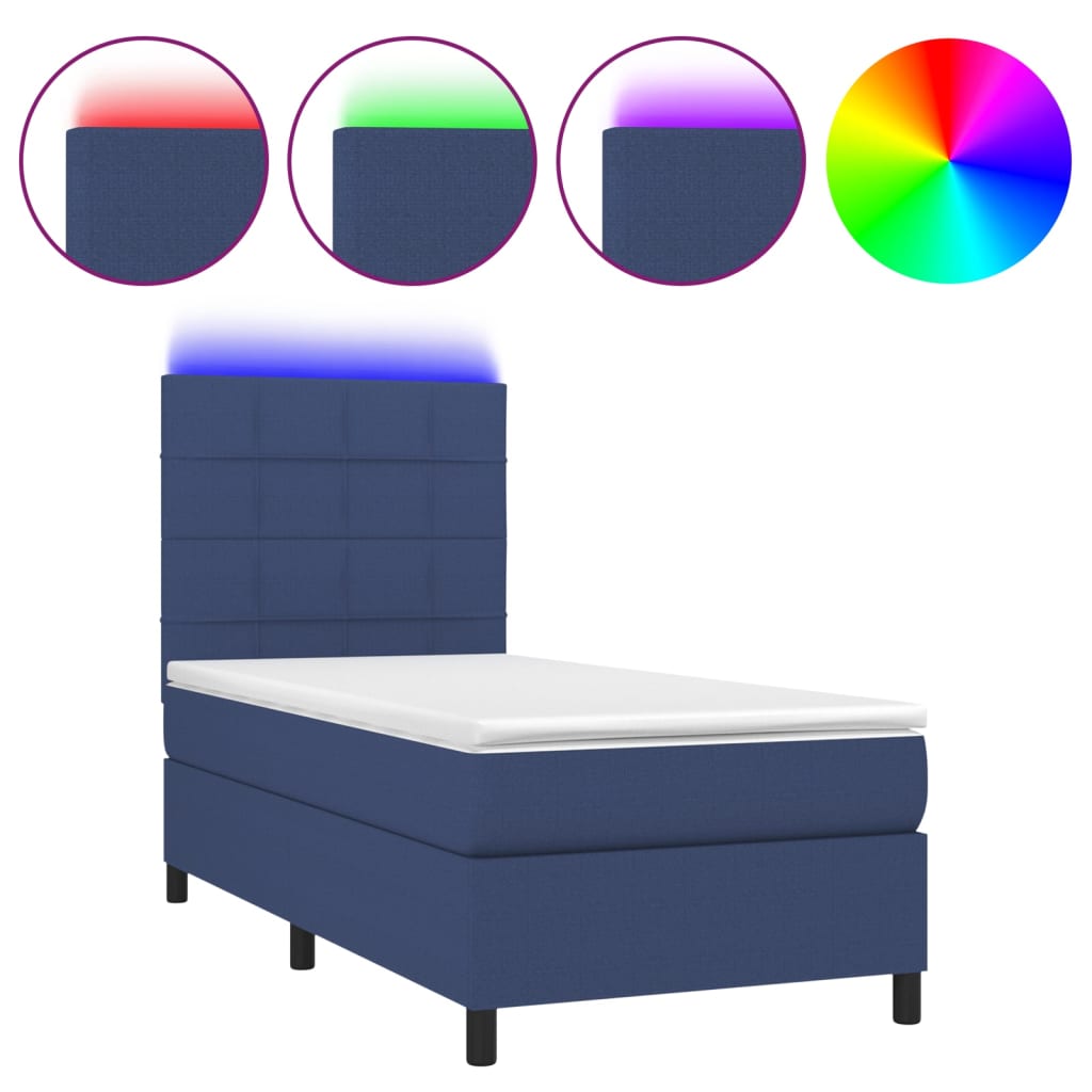 vidaXL Cama box spring colchón y luces LED tela azul 80x200 cm