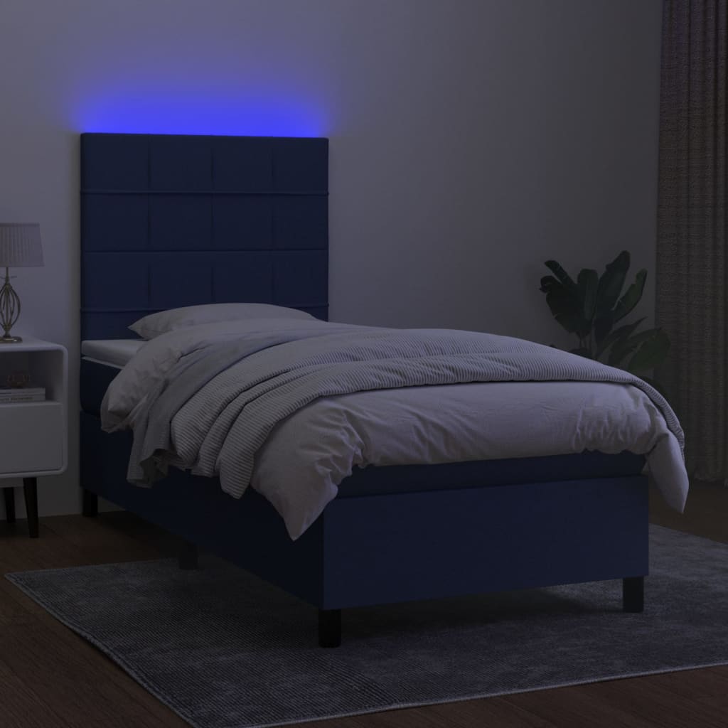 vidaXL Cama box spring colchón y luces LED tela azul 80x200 cm