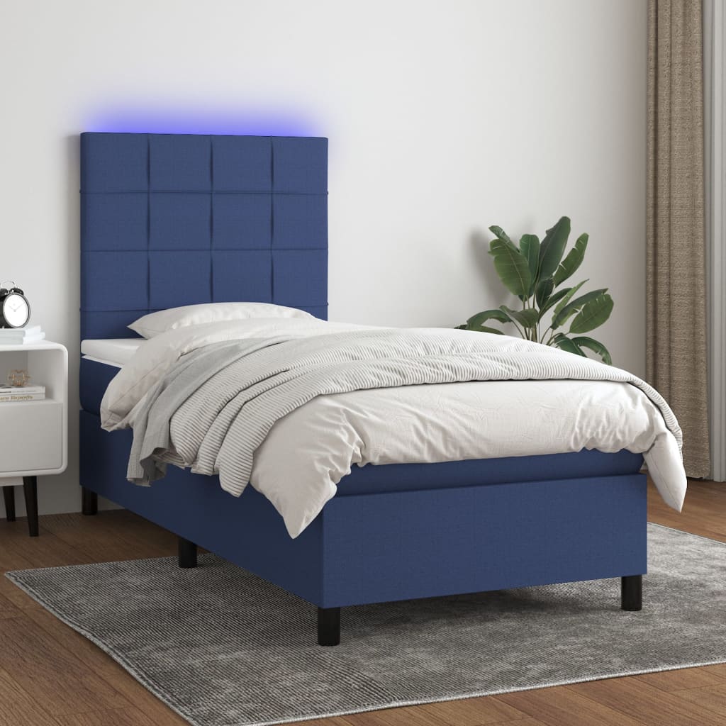 vidaXL Cama box spring colchón y luces LED tela azul 80x200 cm