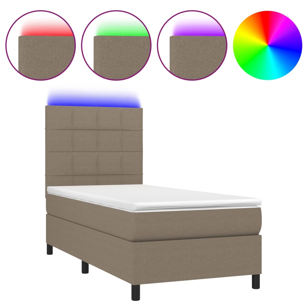 vidaXL Cama box spring colchón y luces LED tela gris taupe 90x190 cm