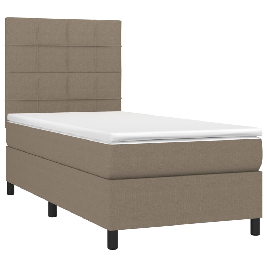 vidaXL Cama box spring colchón y luces LED tela gris taupe 90x190 cm