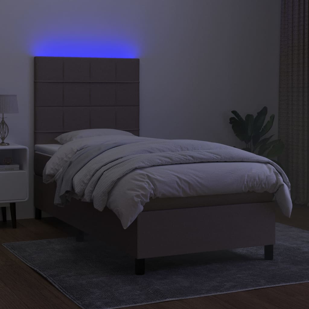 vidaXL Cama box spring colchón y luces LED tela gris taupe 90x190 cm