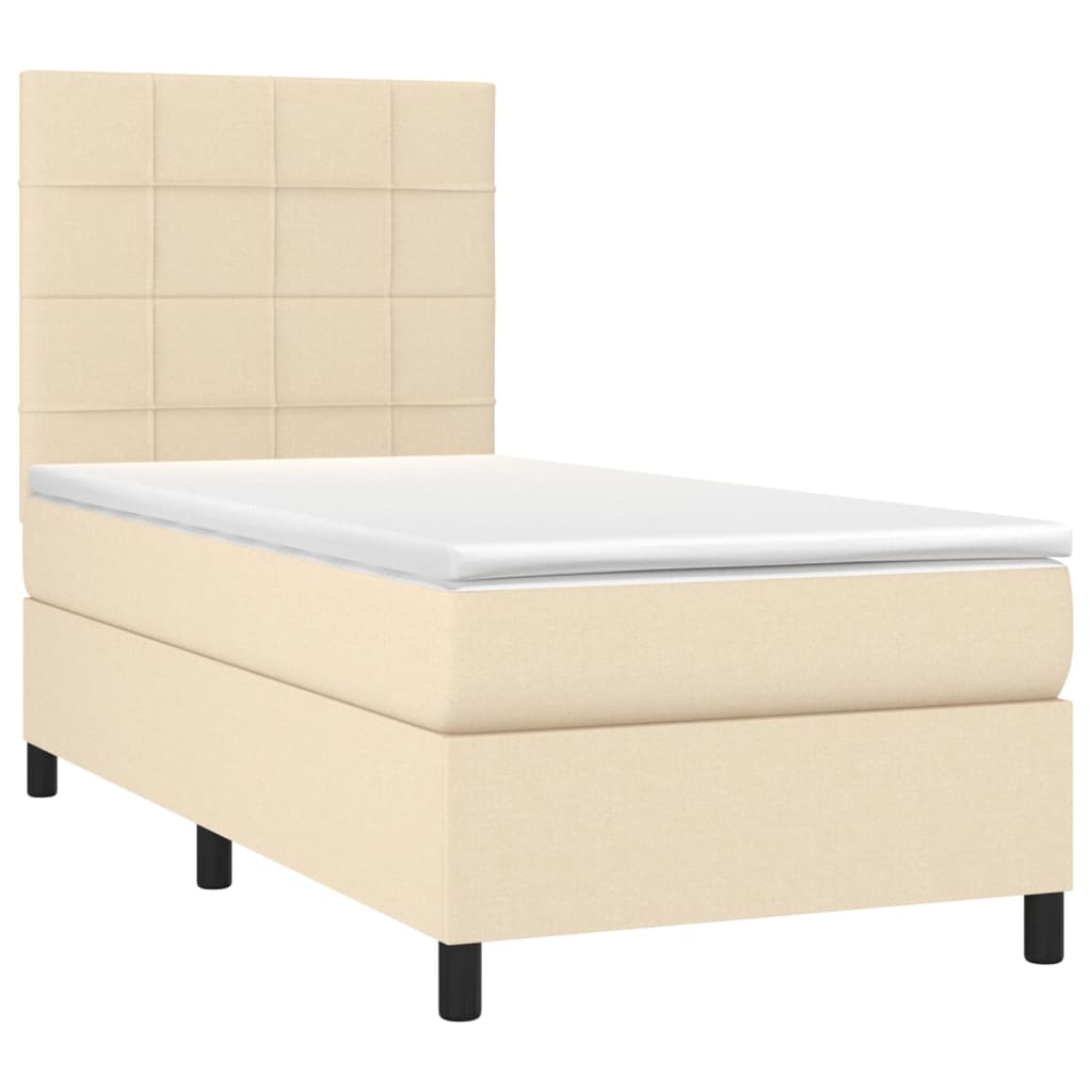 vidaXL Cama box spring colchón y luces LED tela color crema 90x190 cm