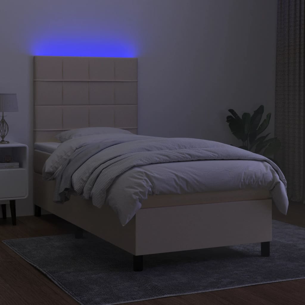 vidaXL Cama box spring colchón y luces LED tela crema 100x200 cm