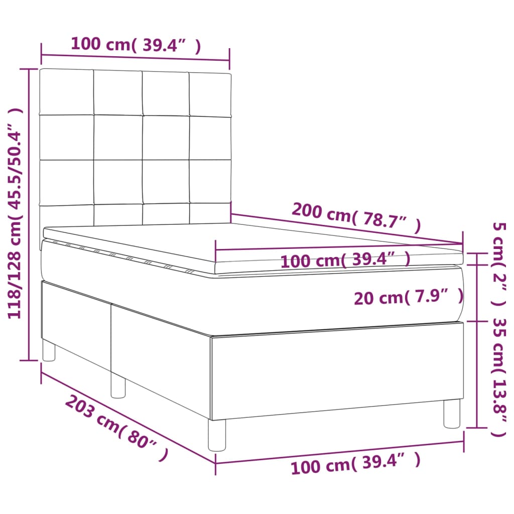 vidaXL Cama box spring colchón y luces LED tela crema 100x200 cm