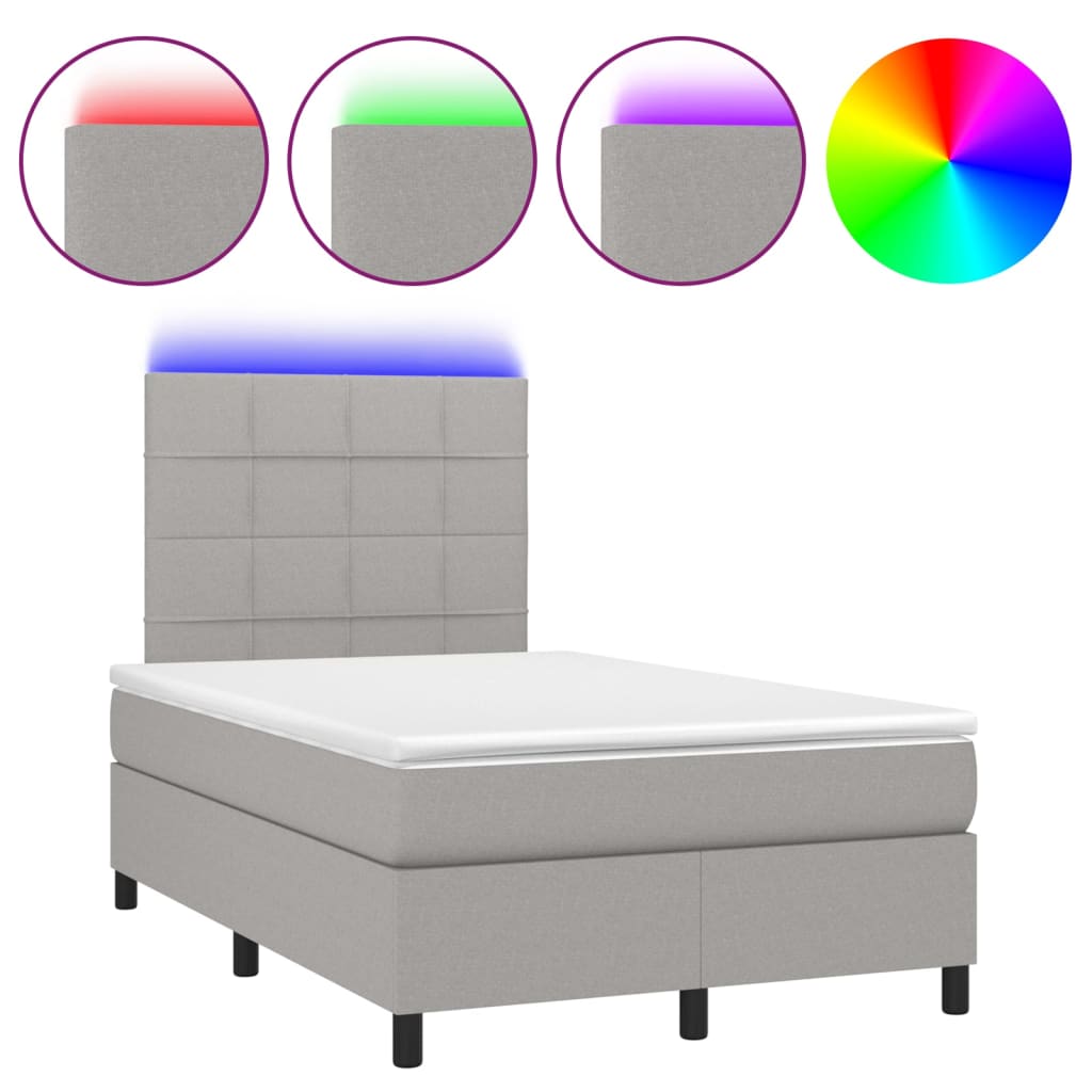 vidaXL Cama box spring con colchón tela y LED gris claro 120x200 cm