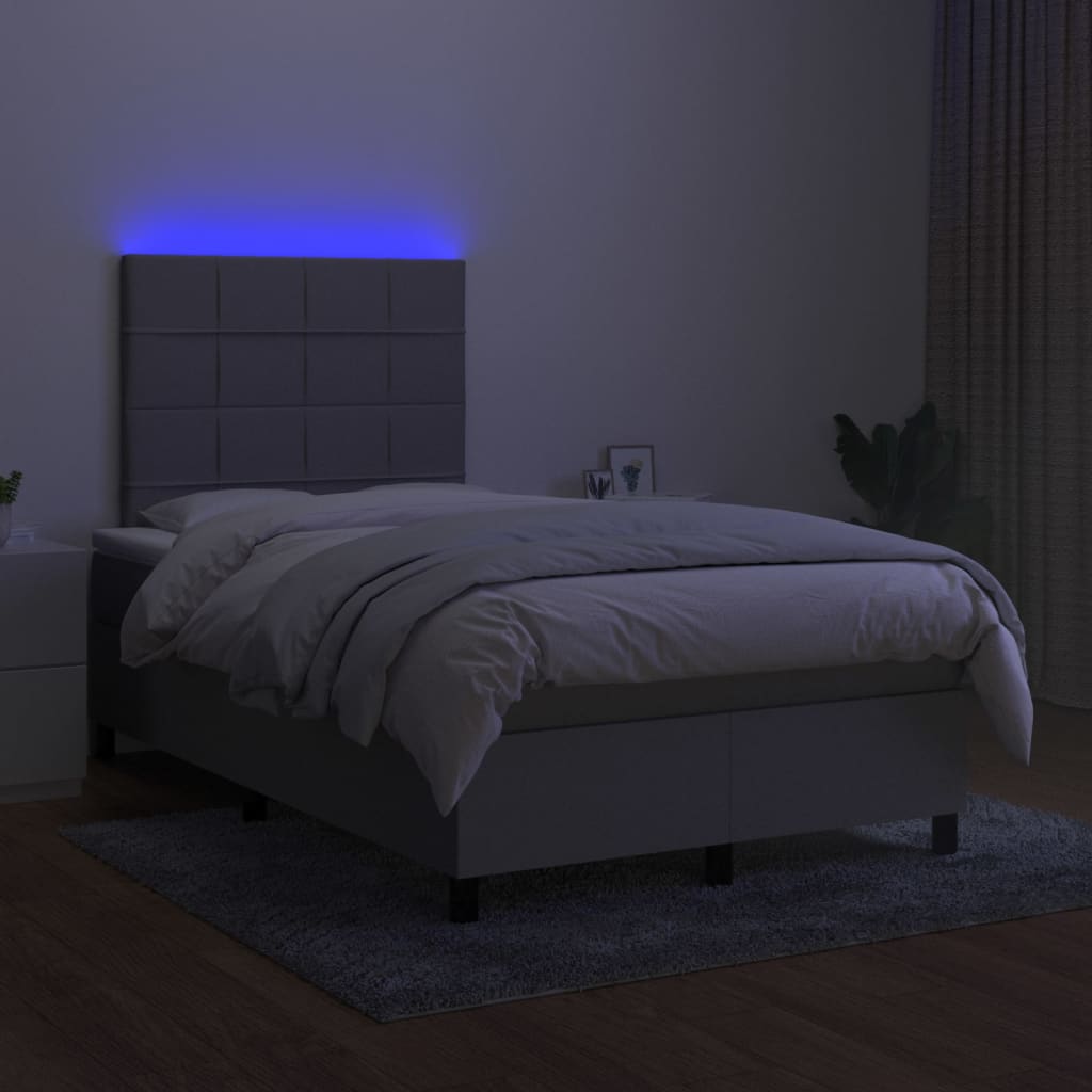 vidaXL Cama box spring con colchón tela y LED gris claro 120x200 cm