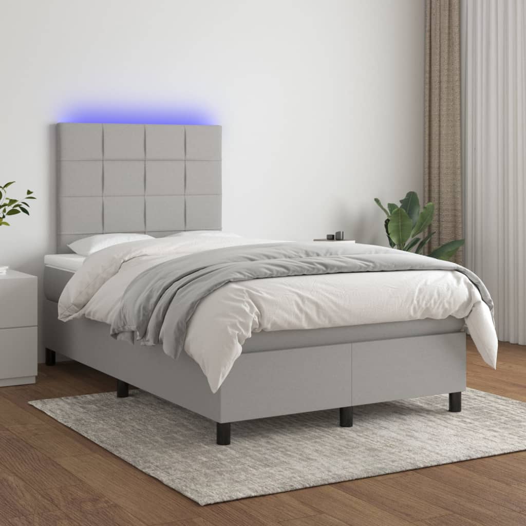 vidaXL Cama box spring con colchón tela y LED gris claro 120x200 cm