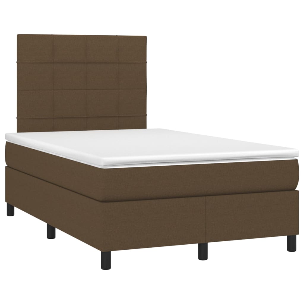 vidaXL Cama box spring con colchón y LED tela marrón oscuro 120x200 cm