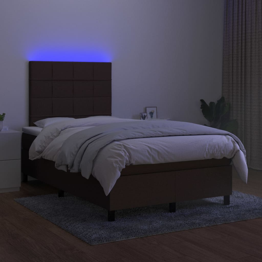 vidaXL Cama box spring con colchón y LED tela marrón oscuro 120x200 cm