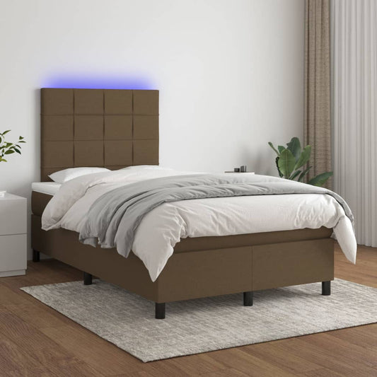 vidaXL Cama box spring con colchón y LED tela marrón oscuro 120x200 cm