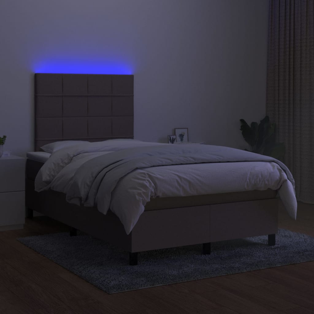 vidaXL Cama box spring con colchón y LED tela gris taupe 120x200 cm