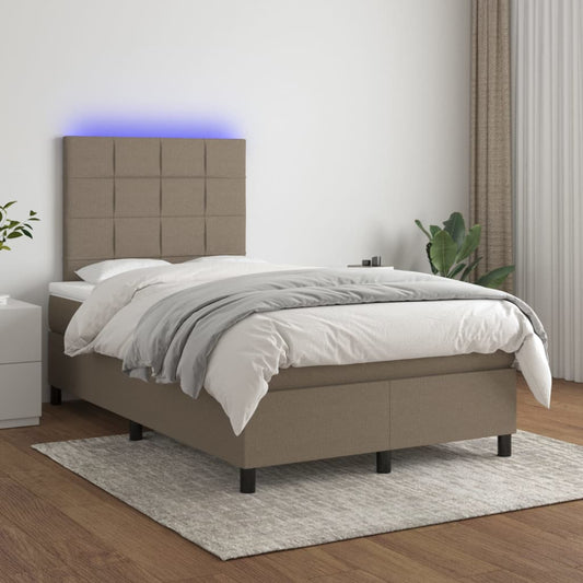 vidaXL Cama box spring con colchón y LED tela gris taupe 120x200 cm