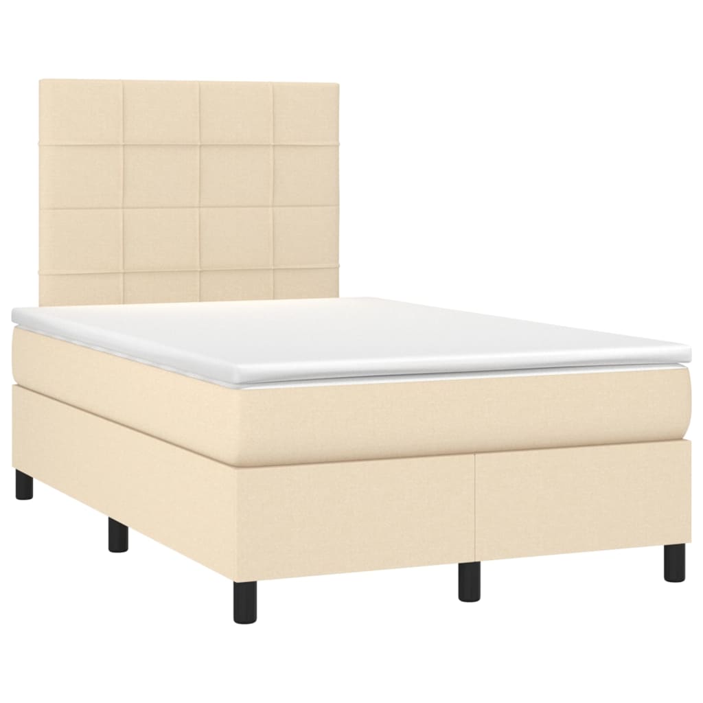 vidaXL Cama box spring con colchón y LED tela crema 120x200 cm