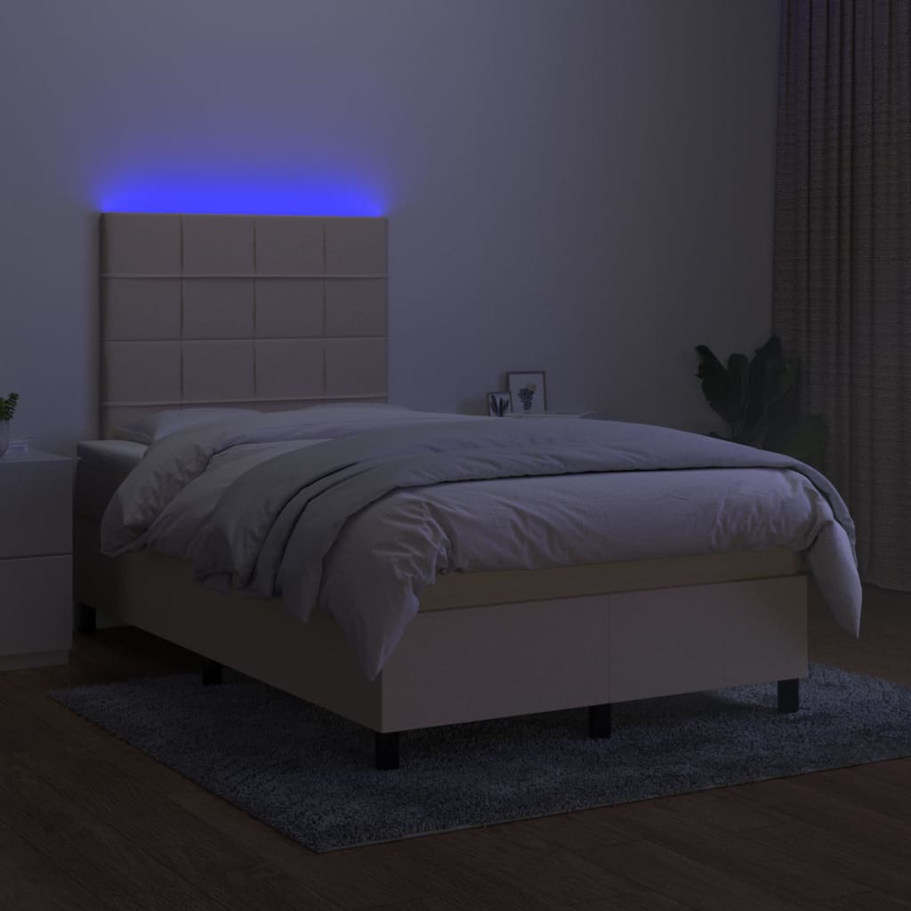 vidaXL Cama box spring con colchón y LED tela crema 120x200 cm