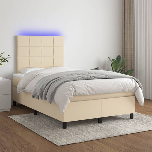 vidaXL Cama box spring con colchón y LED tela crema 120x200 cm