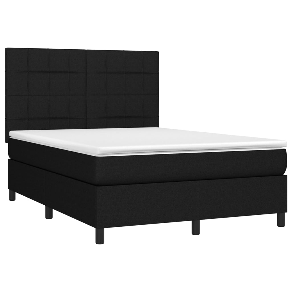 vidaXL Cama box spring colchón y luces LED tela negro 140x190 cm