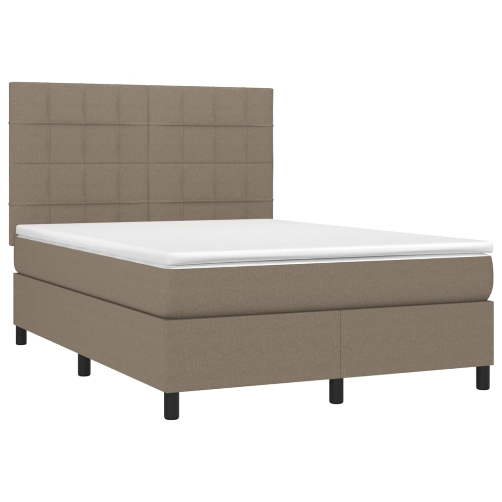 vidaXL Cama box spring colchón y luces LED tela gris taupe 140x190 cm