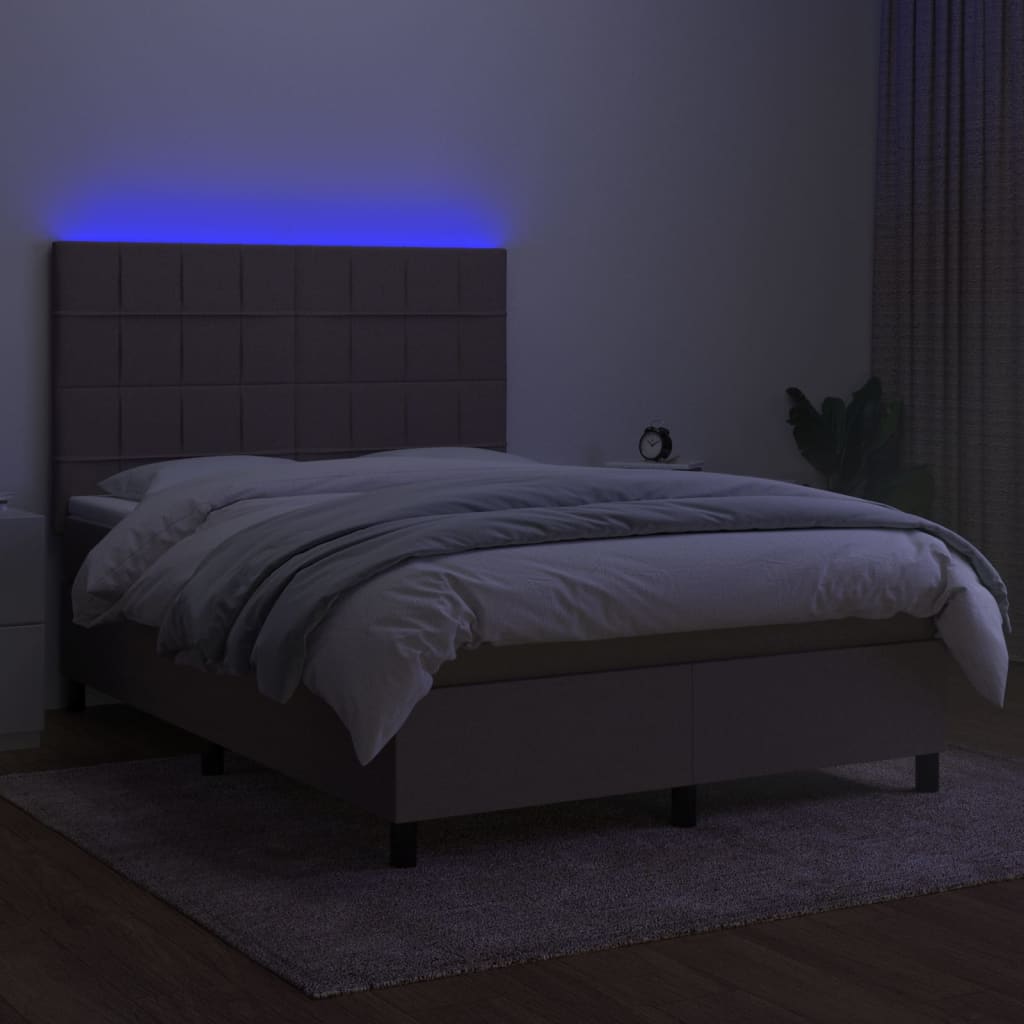 vidaXL Cama box spring colchón y luces LED tela gris taupe 140x190 cm